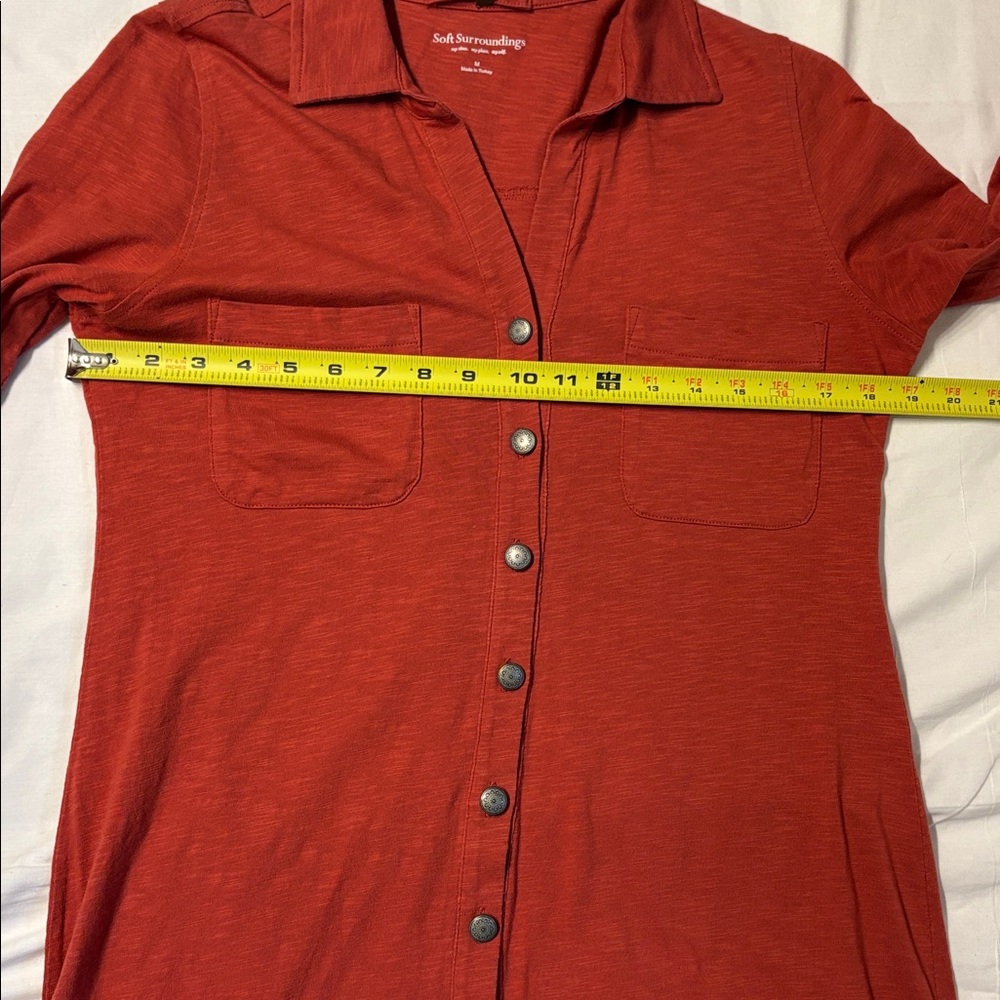 Soft Surroundings Rust Long Sleeve 100% Cotton Dress SZ M With Western Buttons - Picture 5 of 7